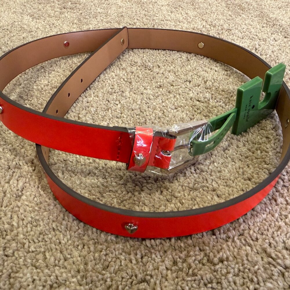 NWT Kate Spade New York Spade Stud Leather Belt Large Maraschino Red